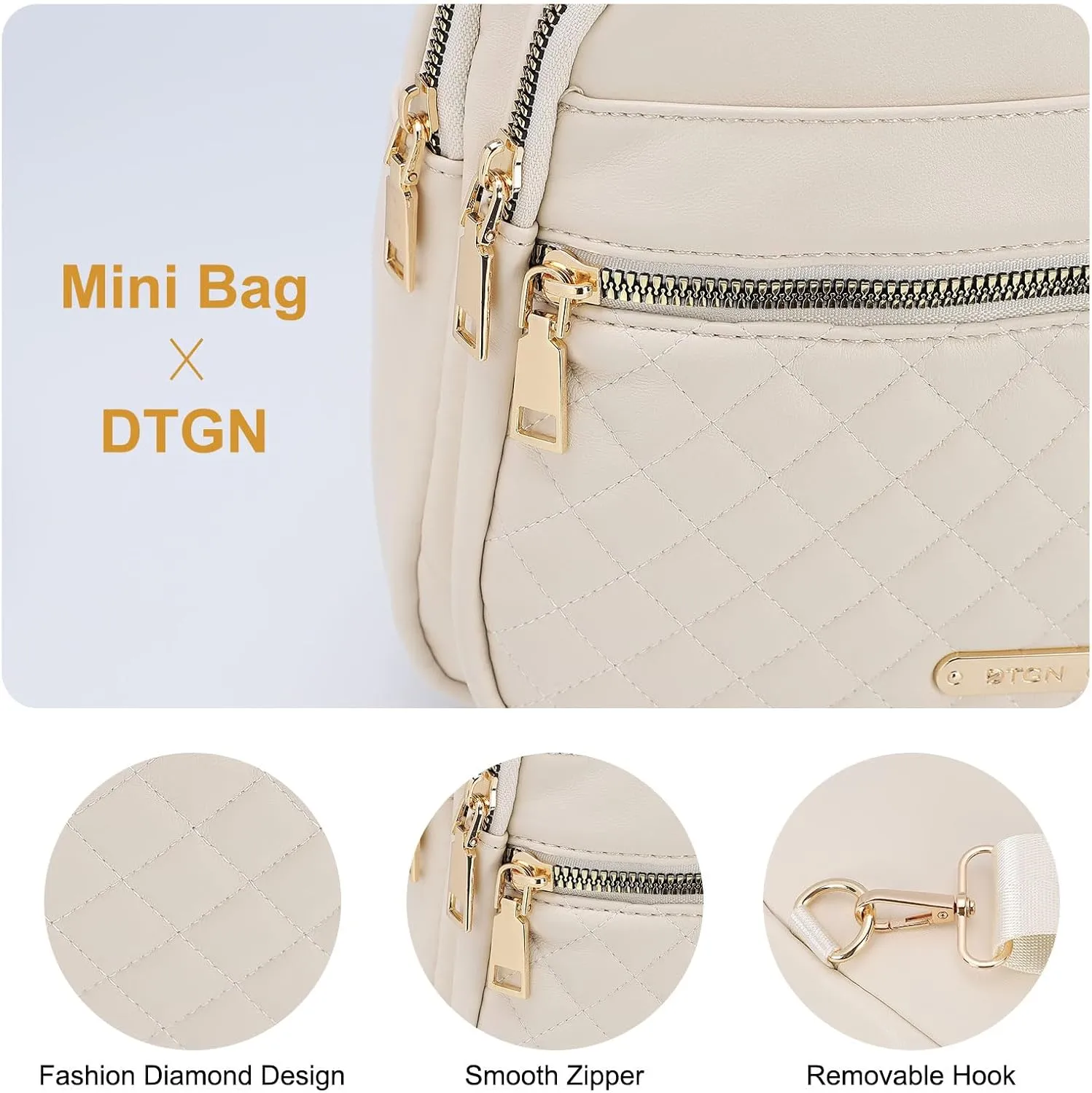 PU Leather Small Sling Bag Mini Crossbody Backpack Daypack - 7.9" Good for Hiking Travel Running Cycling Sports - White