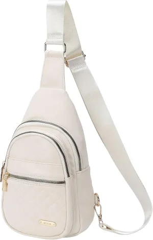 PU Leather Small Sling Bag Mini Crossbody Backpack Daypack - 7.9" Good for Hiking Travel Running Cycling Sports - White