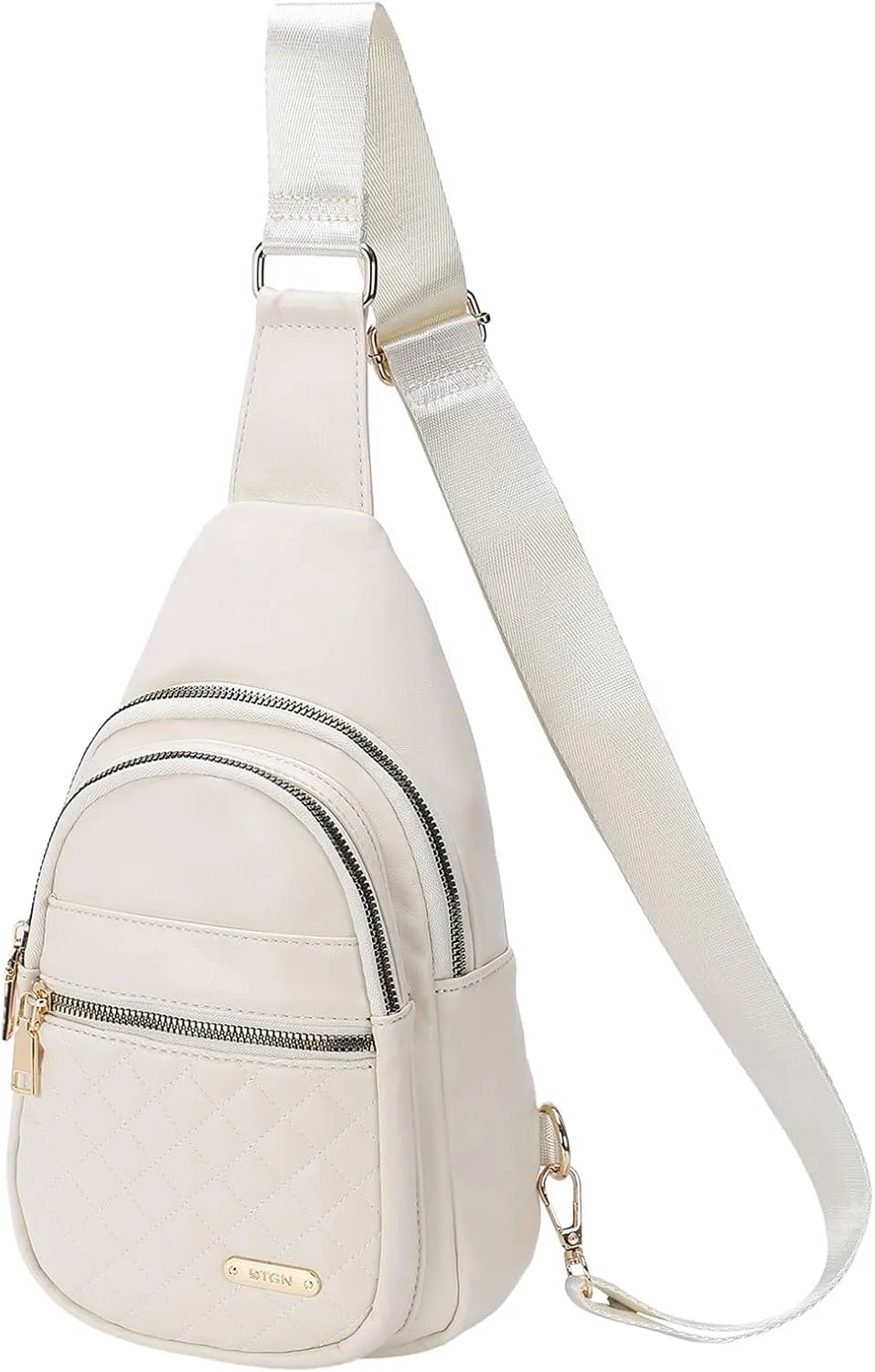 PU Leather Small Sling Bag Mini Crossbody Backpack Daypack - 7.9" Good for Hiking Travel Running Cycling Sports - White