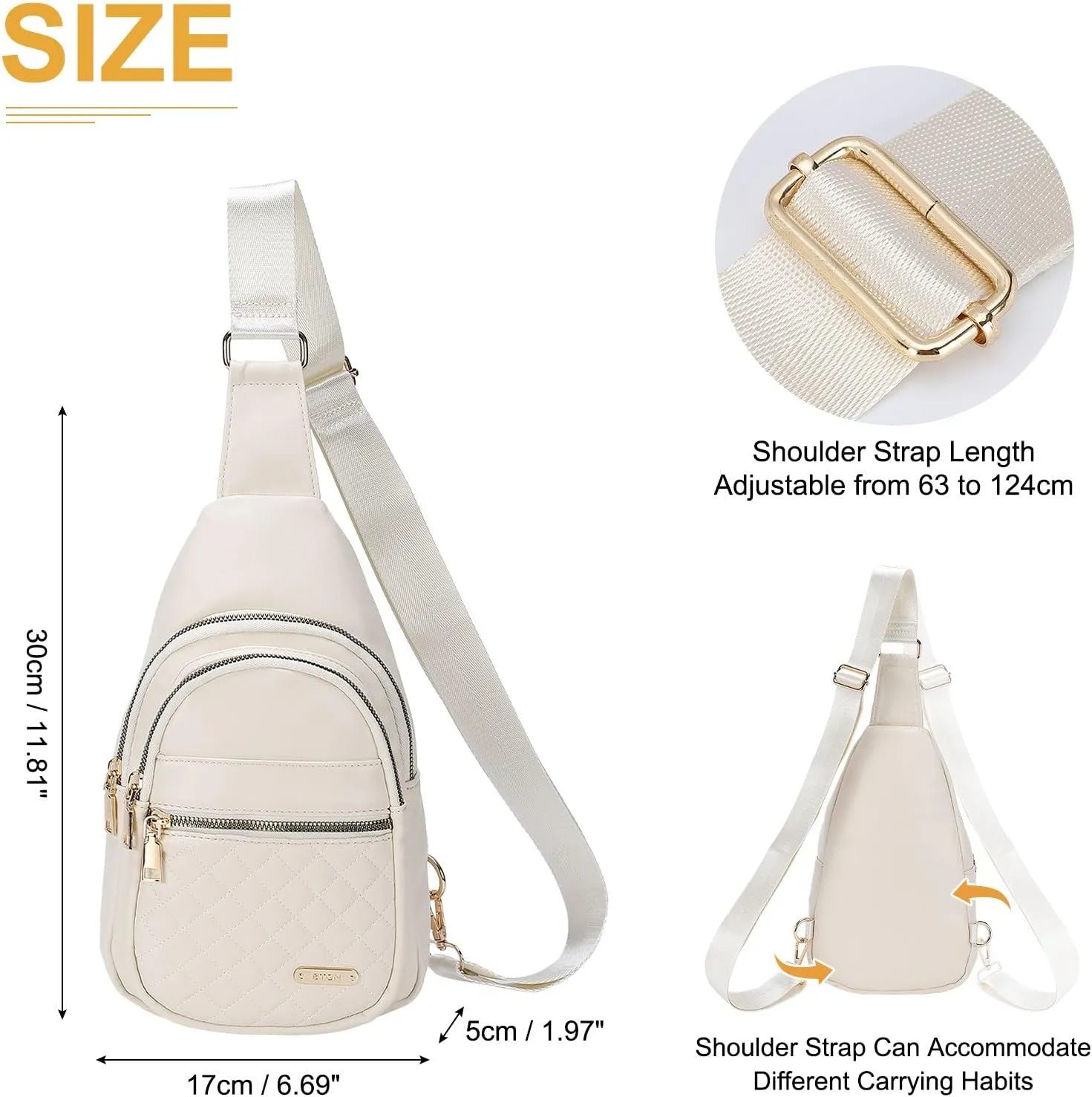 PU Leather Small Sling Bag Mini Crossbody Backpack Daypack - 7.9" Good for Hiking Travel Running Cycling Sports - White