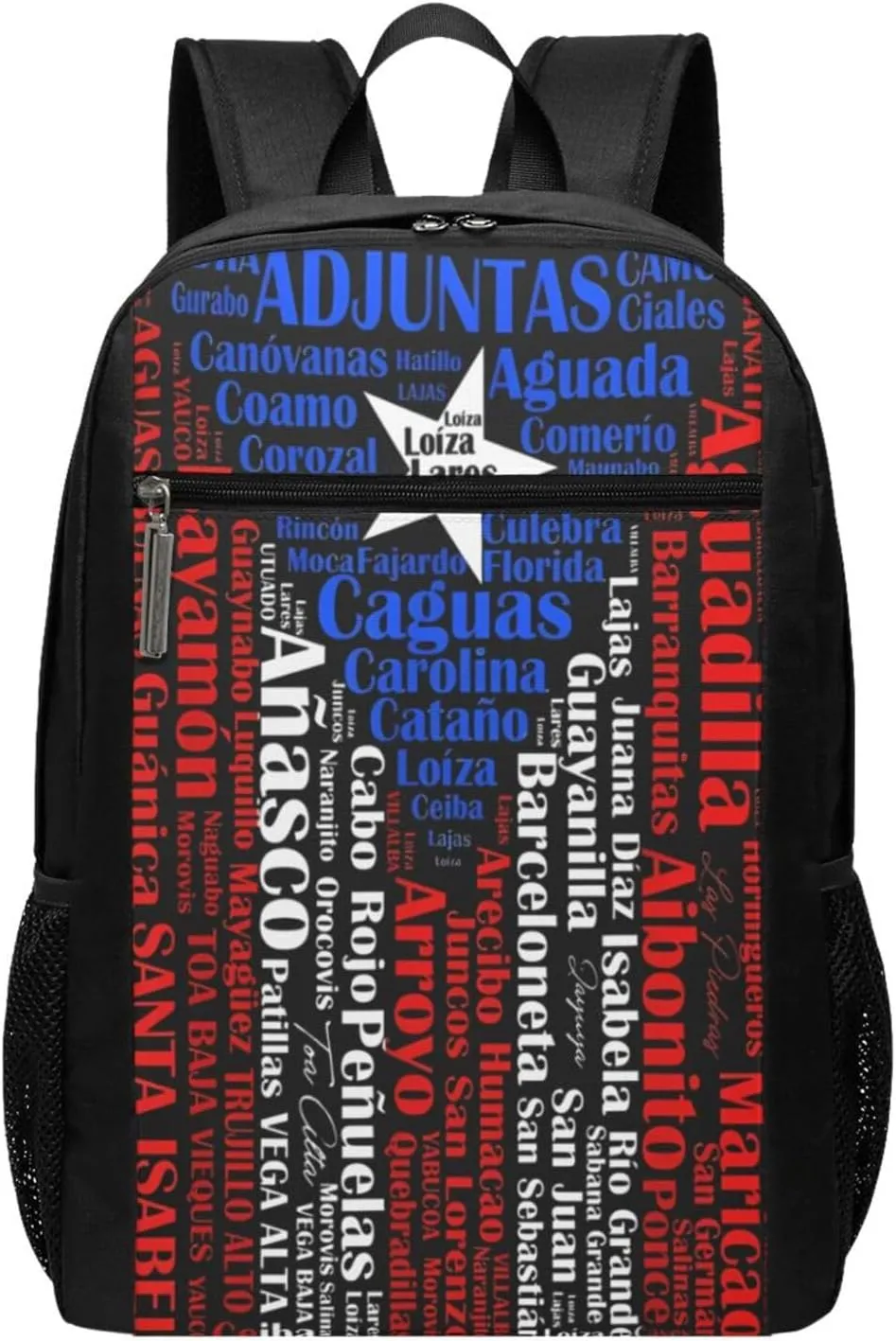 Puerto Rican Flag Towns Cities Of Puerto Rico Casual Backpacks Sports Backpack Large Capacity Travel Rucksack Laptop Daypack with Multi-Pockets Adjustable Strap Work Bag for Hiking