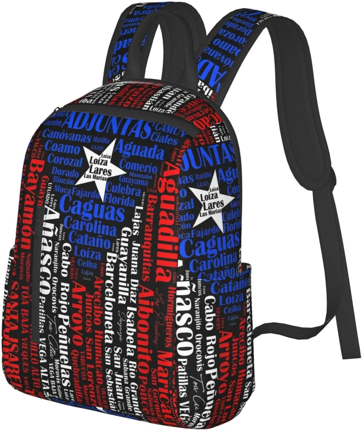 Puerto Rican Flag Towns Cities Of Puerto Rico Travel Backpacks Casual Laptop Backpack Sport Rucksack Large Capacity Daypack Multi-Pockets Adjustable Strap Bag for Working Hiking