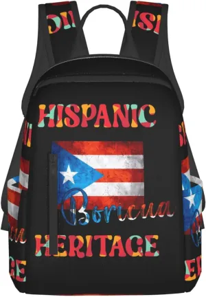 Puerto Rico Boricua Hispanic Heritage Month Travel Backpacks Casual Laptop Backpack Sport Rucksack Large Capacity Daypack Multi-Pockets Adjustable Strap Bag for Working Hiking