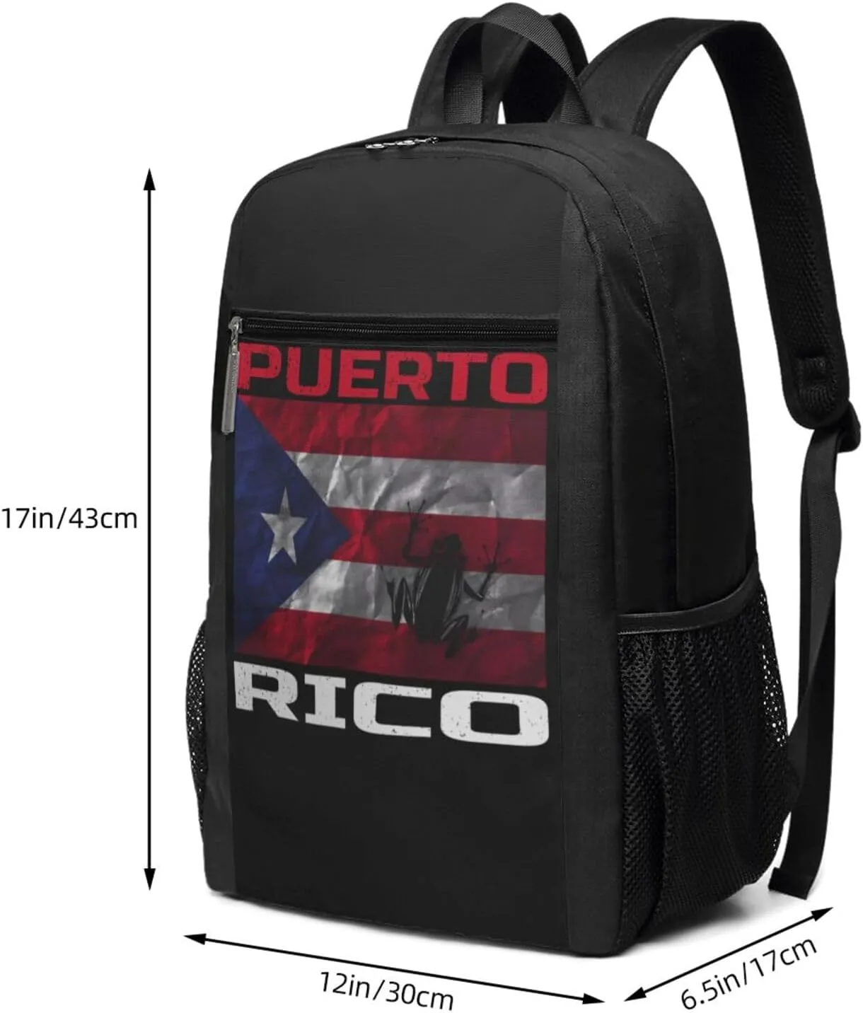 Puerto Rico Flag Love Boricuas and Frogs Casual Backpacks Sports Backpack Large Capacity Travel Rucksack Laptop Daypack with Multi-Pockets Adjustable Strap Work Bag for Hiking