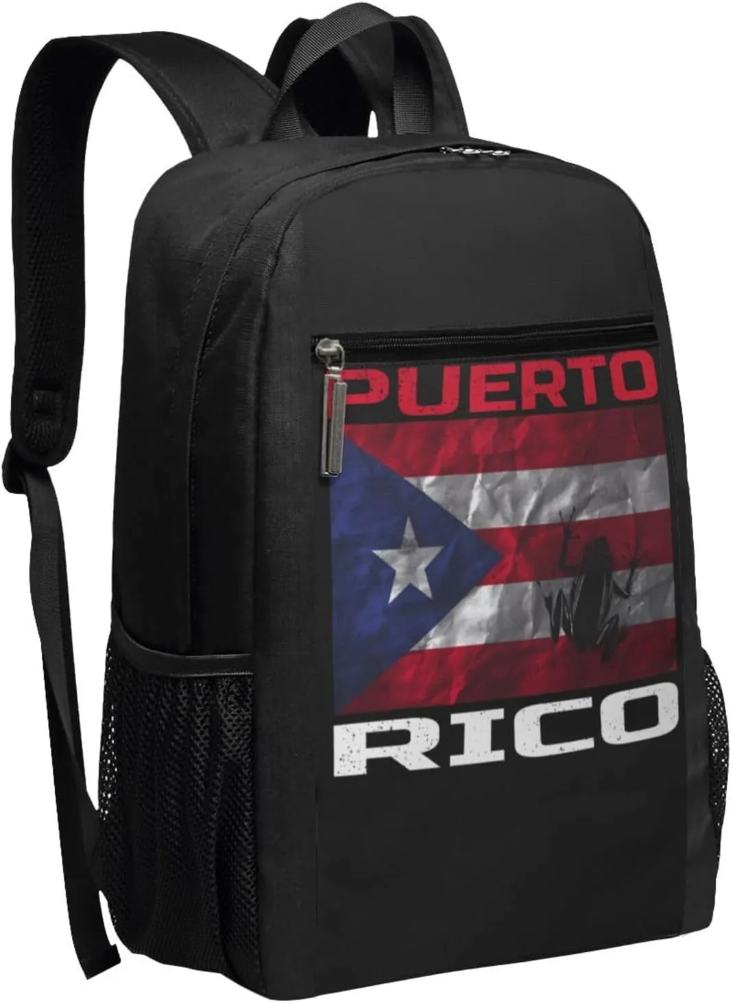 Puerto Rico Flag Love Boricuas and Frogs Casual Backpacks Sports Backpack Large Capacity Travel Rucksack Laptop Daypack with Multi-Pockets Adjustable Strap Work Bag for Hiking