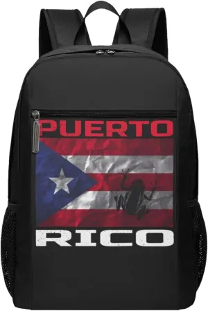 Puerto Rico Flag Love Boricuas and Frogs Casual Backpacks Sports Backpack Large Capacity Travel Rucksack Laptop Daypack with Multi-Pockets Adjustable Strap Work Bag for Hiking