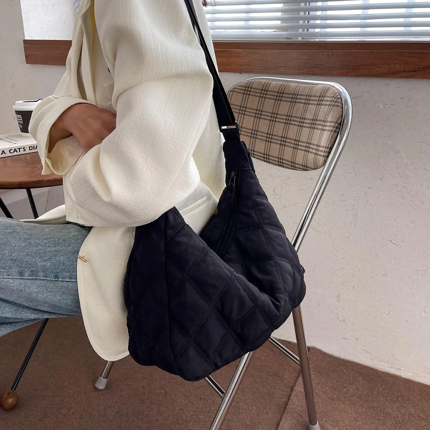 Puffer Quilted Tote Bag for Women Puffy Padded Crossbody Purse Soft Lightweight Shoulder Bag with Zipper