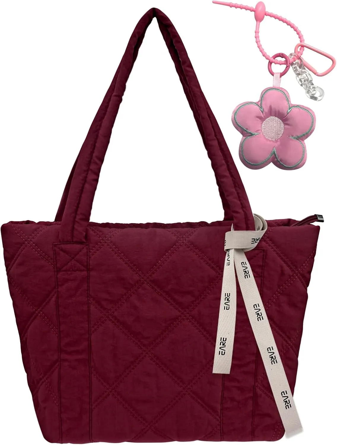 Puffer Quilted Tote Bag for Women Puffy Padded Purse with Zipper Work Nylon Soft Purse
