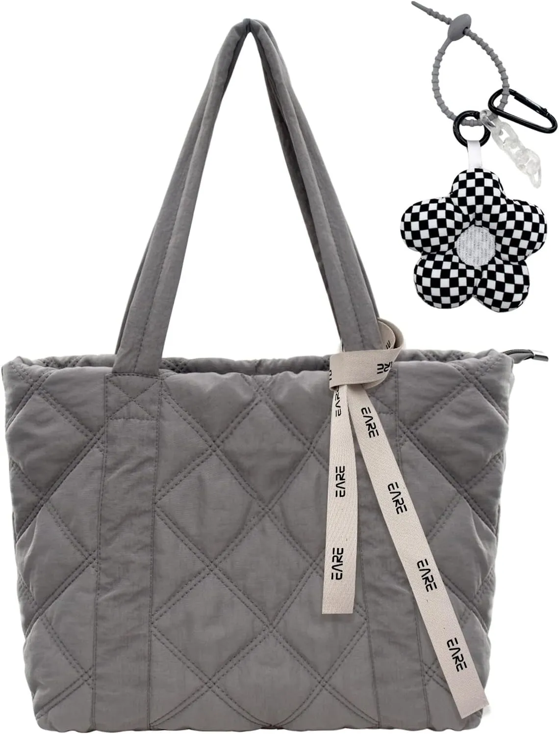 Puffer Quilted Tote Bag for Women Puffy Padded Purse with Zipper Work Nylon Soft Purse