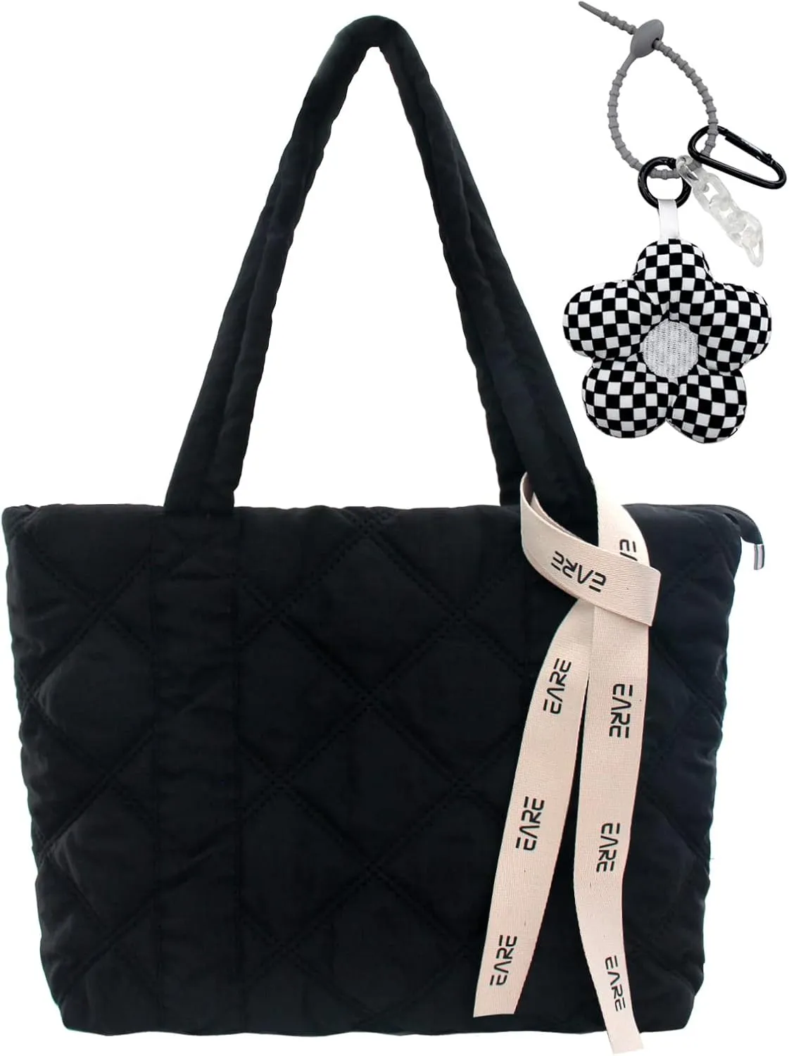 Puffer Quilted Tote Bag for Women Puffy Padded Purse with Zipper Work Nylon Soft Purse