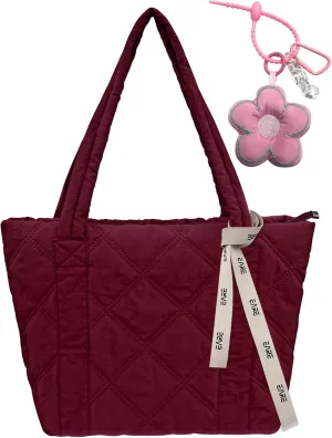 Puffer Quilted Tote Bag for Women Puffy Padded Purse with Zipper Work Nylon Soft Purse