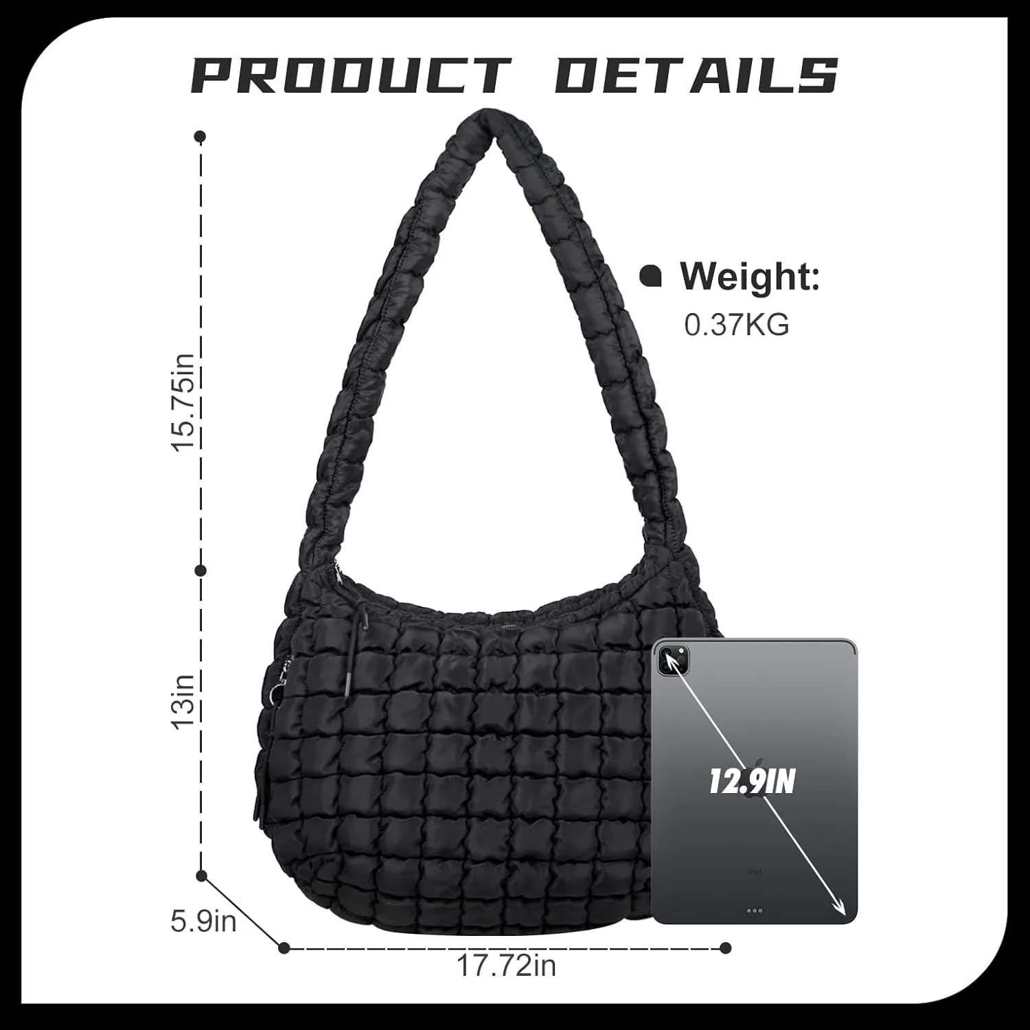 Puffer Tote Bag for Women, Large Puffy Quilted Crossbody Purse with Zipper Lightweight Shoulder Bag Handbag