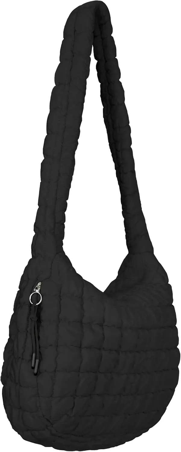 Puffer Tote Bag for Women, Large Puffy Quilted Crossbody Purse with Zipper Lightweight Shoulder Bag Handbag