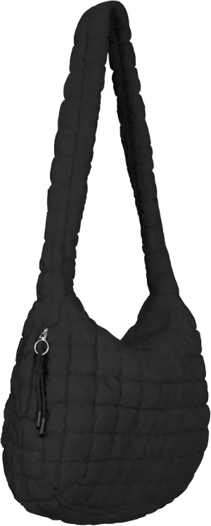 Puffer Tote Bag for Women, Large Puffy Quilted Crossbody Purse with Zipper Lightweight Shoulder Bag Handbag