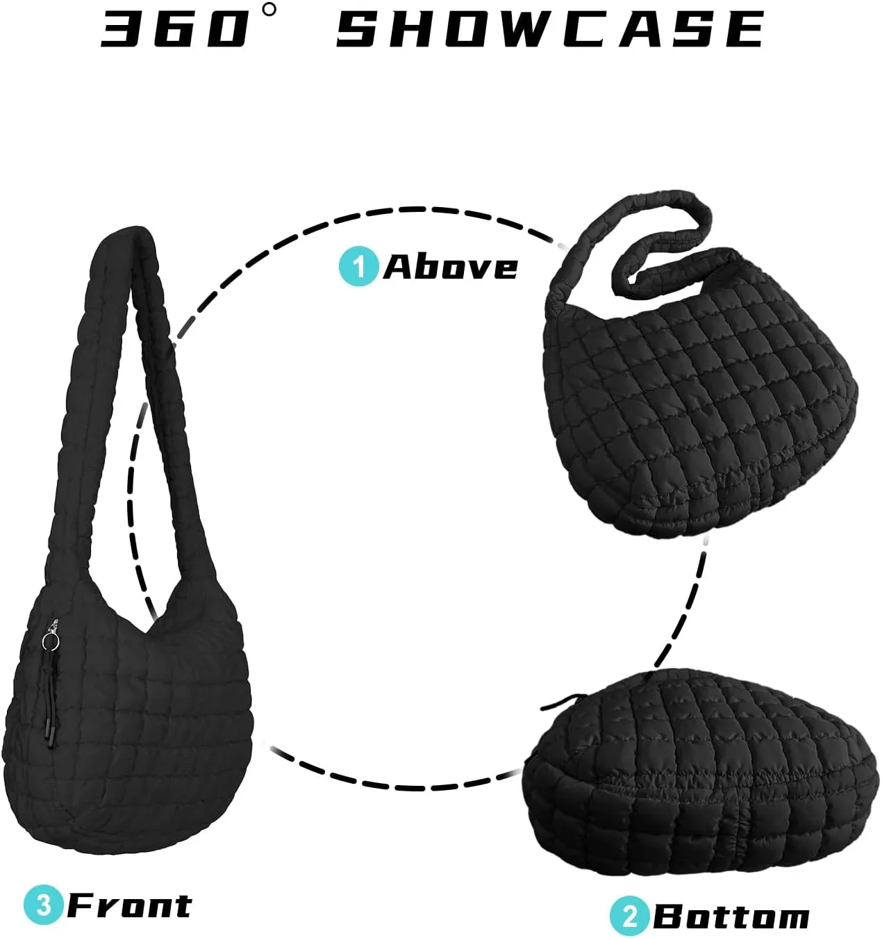 Puffer Tote Bag for Women, Large Puffy Quilted Crossbody Purse with Zipper Lightweight Shoulder Bag Handbag