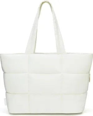 Puffer Tote Bag for Women, Mother's Day Gift, Large Quilted Puffy Handbag with Side Pockets, Lightweight Shoulder Bag