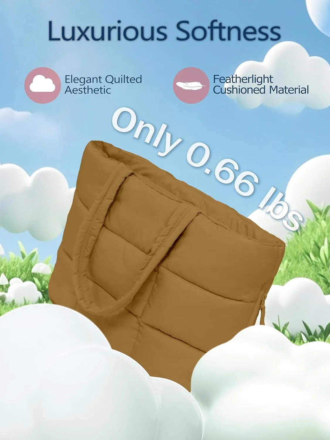 Puffer Tote Bag for Women, Mother's Day Gift, Large Quilted Puffy Handbag with Side Pockets, Lightweight Shoulder Bag