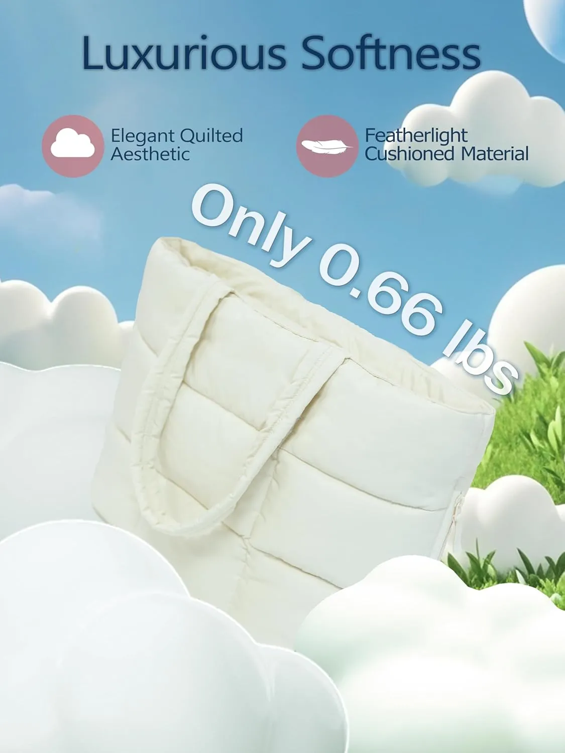 Puffer Tote Bag for Women, Mother's Day Gift, Large Quilted Puffy Handbag with Side Pockets, Lightweight Shoulder Bag