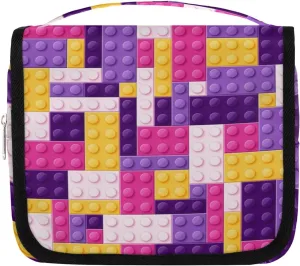 Purple Building Blocking Hanging Travel Toiletry Bag for Kids, Women Cosmetic Organizer Makeup Bag Pouch Men Shaving Dopp Kit Shower Bag With Sturdy Hook