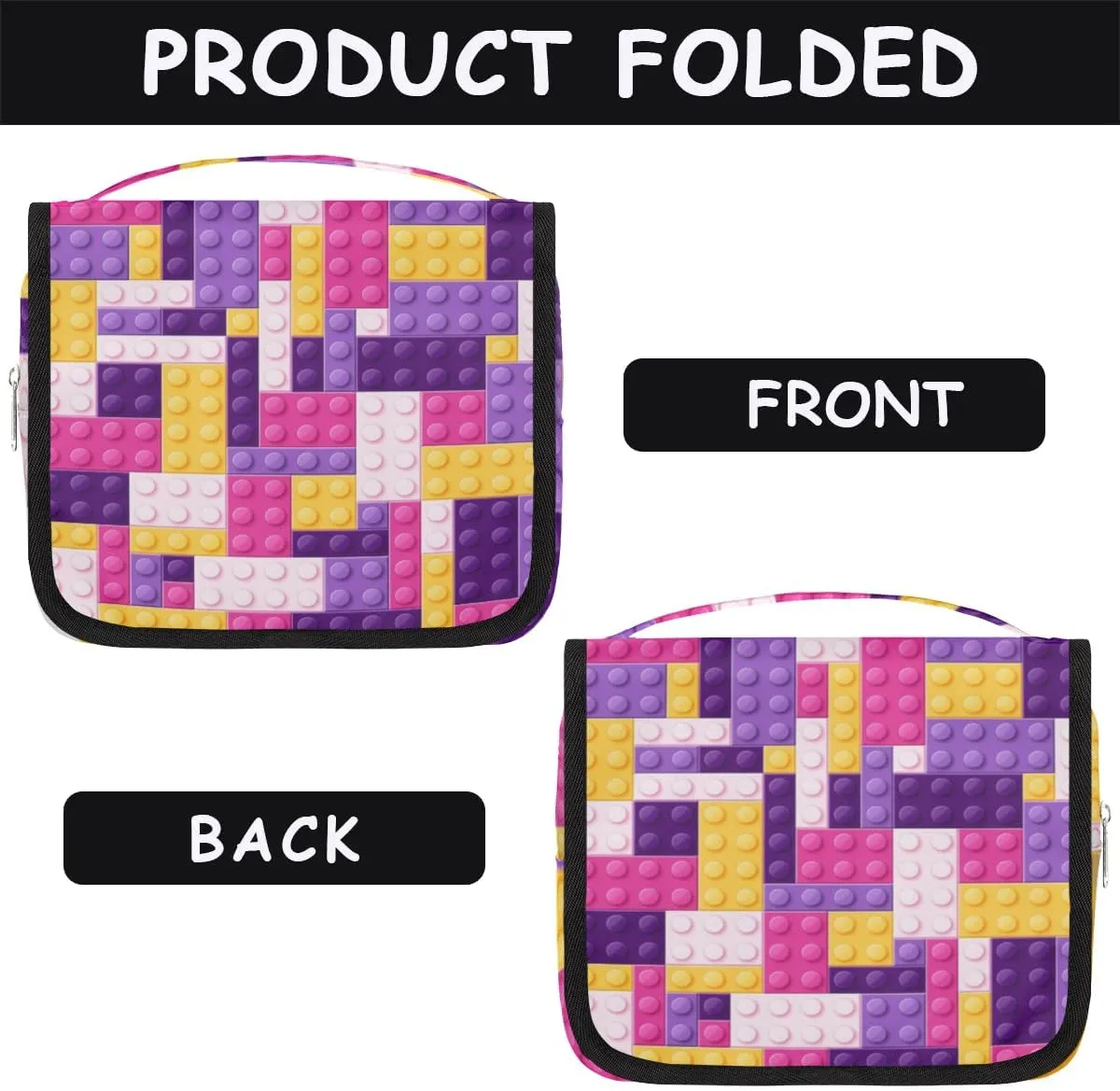 Purple Building Blocking Hanging Travel Toiletry Bag for Kids, Women Cosmetic Organizer Makeup Bag Pouch Men Shaving Dopp Kit Shower Bag With Sturdy Hook