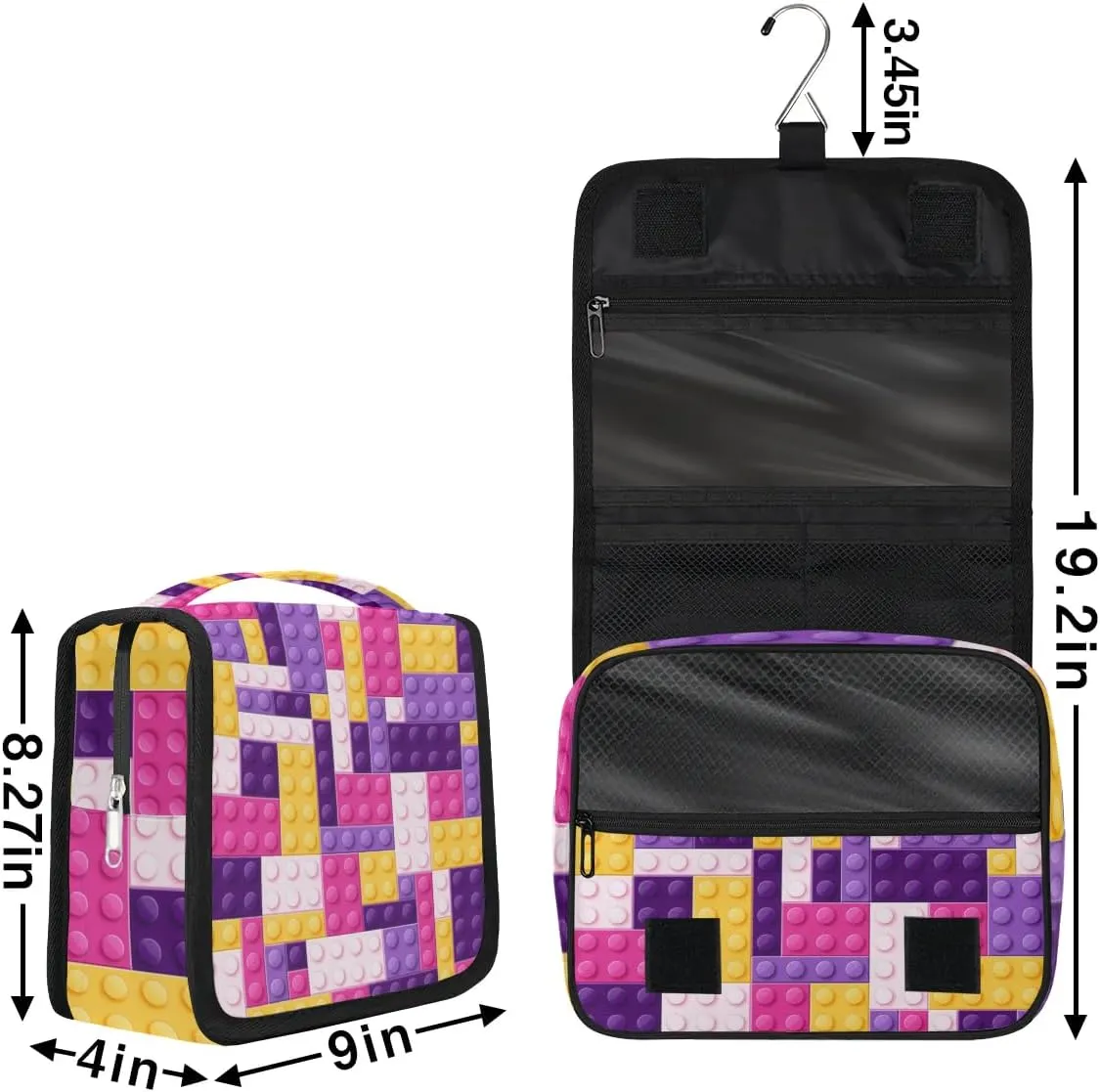 Purple Building Blocking Hanging Travel Toiletry Bag for Kids, Women Cosmetic Organizer Makeup Bag Pouch Men Shaving Dopp Kit Shower Bag With Sturdy Hook