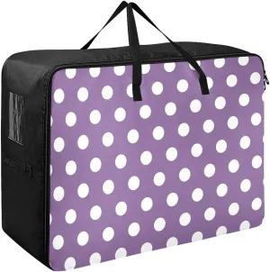 Purple Polka Dots Storage Bag, 27.5x19.7x11 In, Extra Large Storage Duffle Bag with Zippers and Handles Collapsible Storage Totes for Storing, Camping, Packing and Moving Supplies