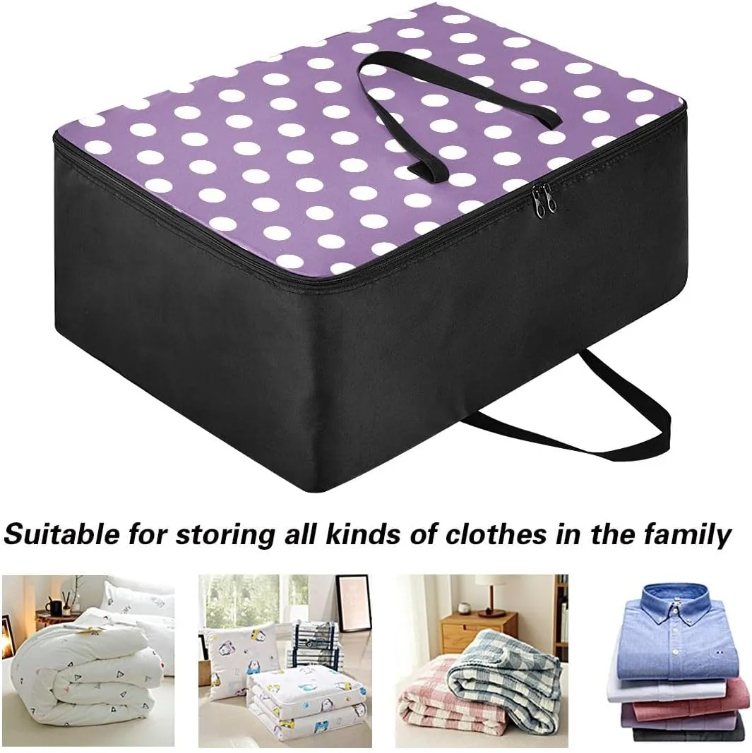 Purple Polka Dots Storage Bag, 27.5x19.7x11 In, Extra Large Storage Duffle Bag with Zippers and Handles Collapsible Storage Totes for Storing, Camping, Packing and Moving Supplies