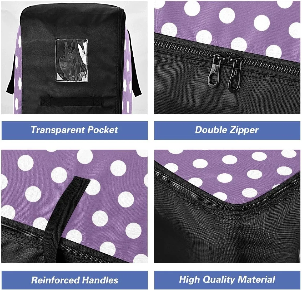 Purple Polka Dots Storage Bag, 27.5x19.7x11 In, Extra Large Storage Duffle Bag with Zippers and Handles Collapsible Storage Totes for Storing, Camping, Packing and Moving Supplies