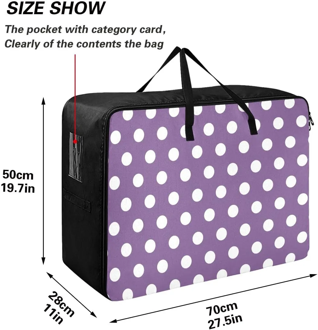 Purple Polka Dots Storage Bag, 27.5x19.7x11 In, Extra Large Storage Duffle Bag with Zippers and Handles Collapsible Storage Totes for Storing, Camping, Packing and Moving Supplies