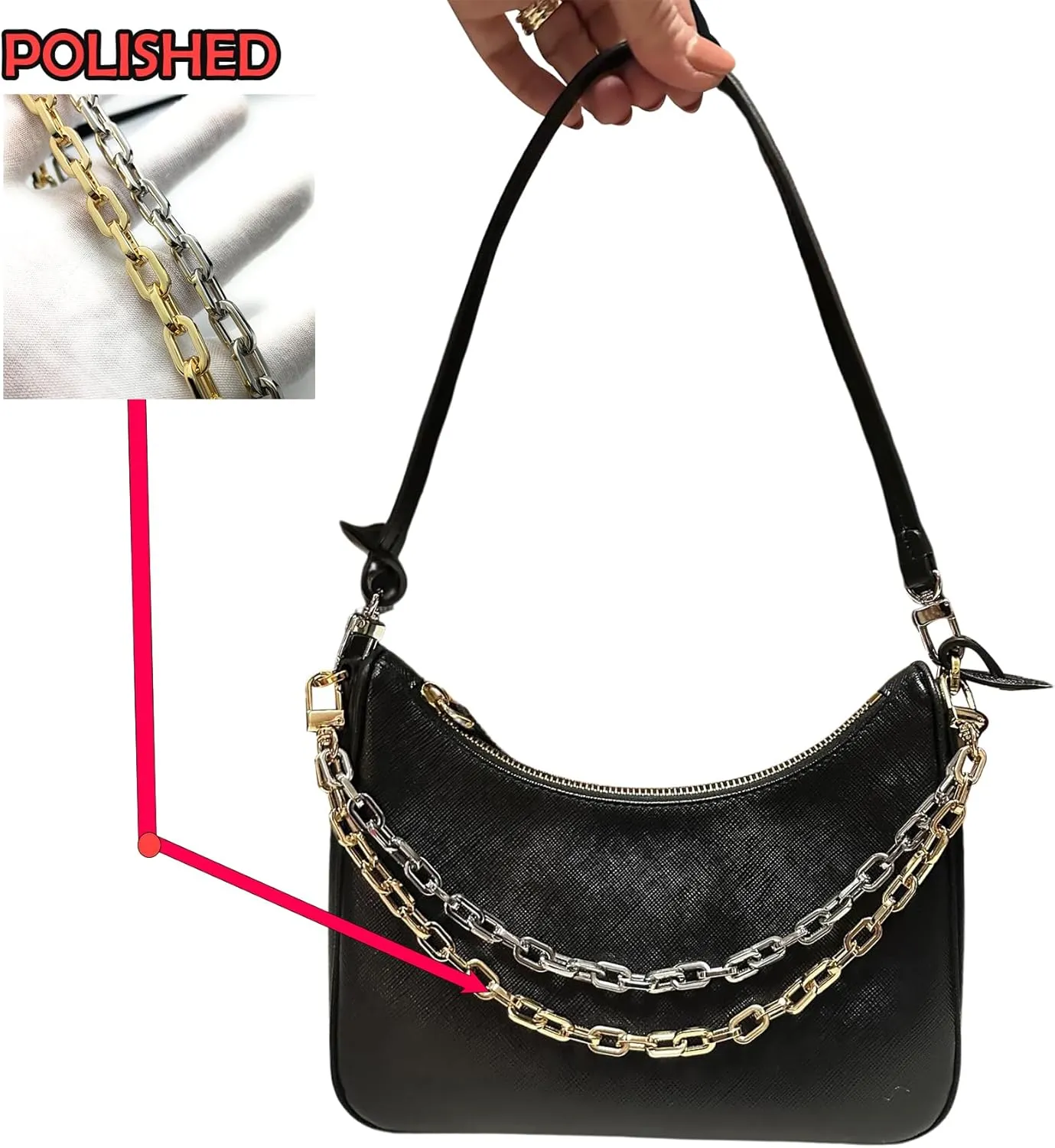 Purse Chain [Double Charm] Gold Silver Shoulder Bag Chain Accessory - Box on Box 11" by 10"