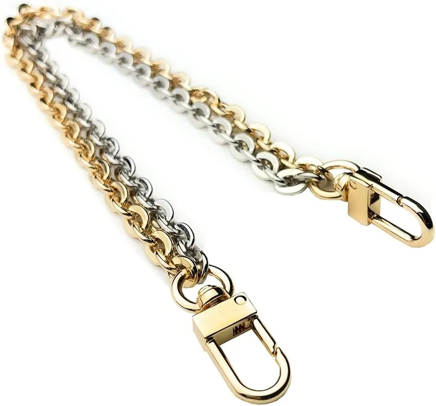 Purse Chain [Double Charm] Gold Silver Shoulder Bag Chain Accessory - Oval on Oval 11" by 10"
