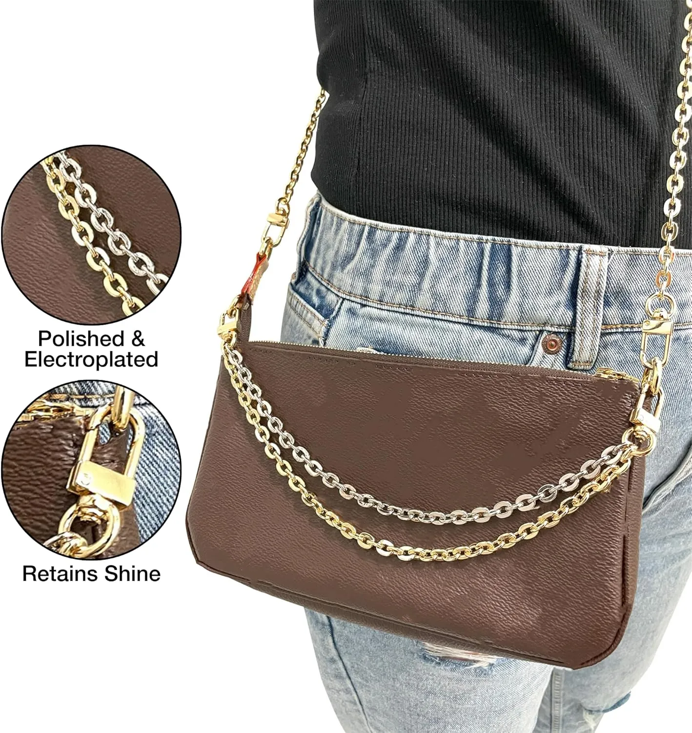 Purse Chain [Double Charm] Gold Silver Shoulder Bag Chain Accessory - Oval on Oval 11" by 10"