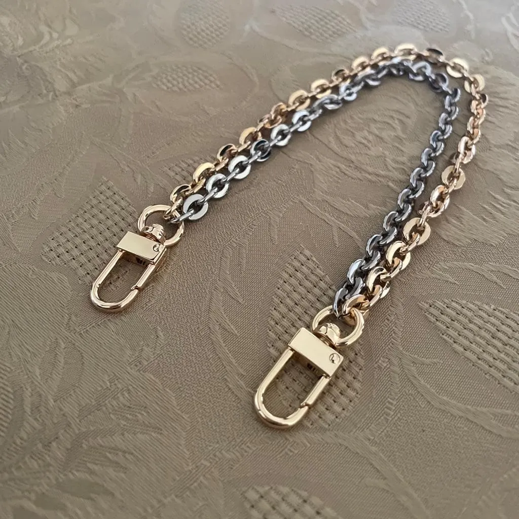 Purse Chain [Double Charm] Gold Silver Shoulder Bag Chain Accessory - Oval on Oval 11" by 10"