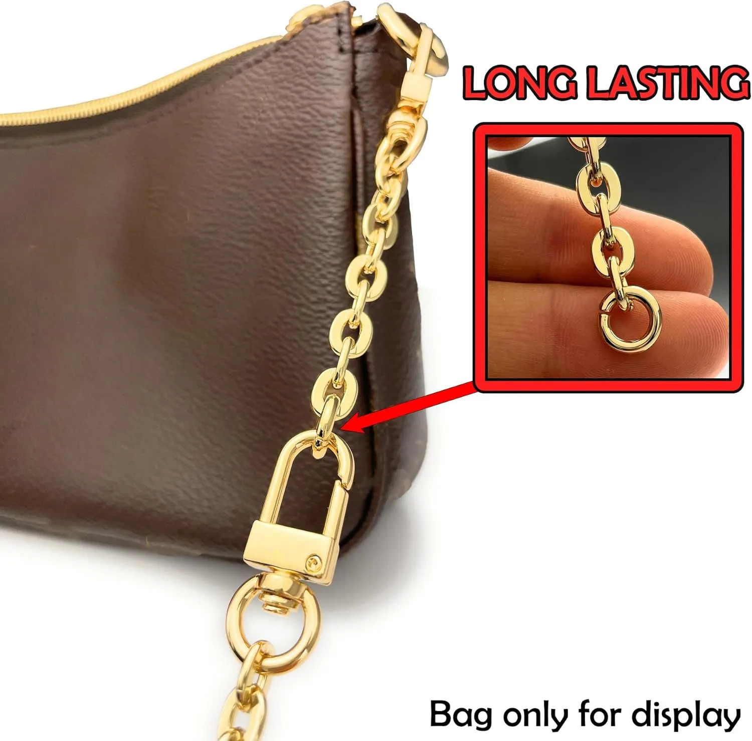 Purse Chain Extender for Handbag Lengthen Oval 7mm Chain Strap Extender - 5" Gold