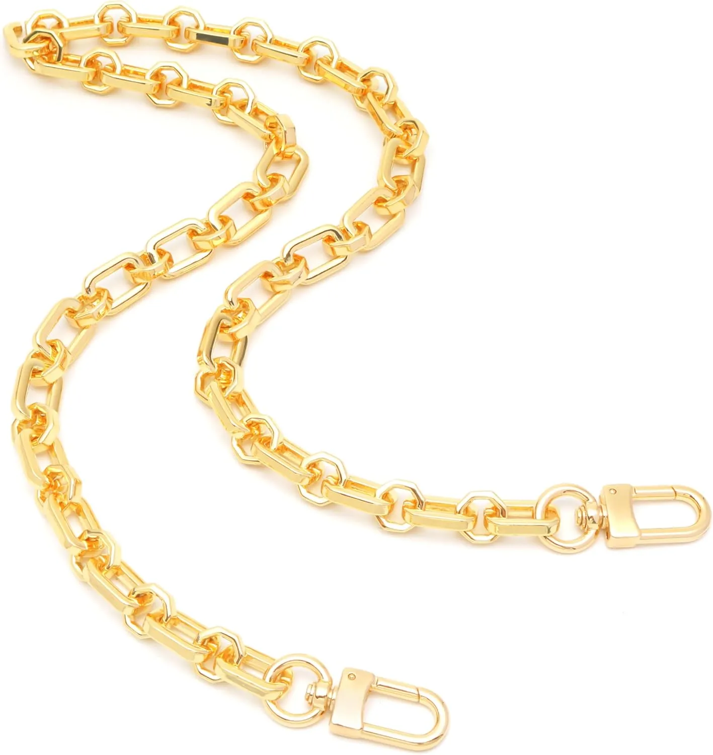 Purse Chain Gold Shoulder Strap Metal Crossbody Strap Replacement [12mm] Octagon Rectangle - Gold (8" / 20cm)