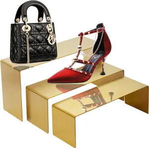Purse Display Stand, 3 Gold Risers Display Stands Stainless Steel, Heavy Duty Countertop Shoes Stand Handbag Holder Risers for Home Boutique Retail Store Vendor, Easter Basket Candy Eggs Display Stand