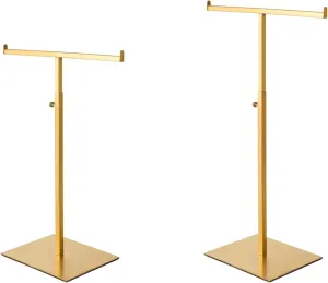 Purse Display Stand Set of 2 Jewelry Tower Stainless Steel Jewelry Handbags Stand Tabletop for Necklaces Purse Hanger Stands Adjustable Height Organizer Home Store Boutique, Gold