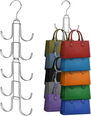 Purse Hanger for Closet, Collapsible Metal Purse Organizer with 20 Big Hooks(2 Pack), 360° Rotation for Better Organizer&Display, Foldable Bag Hangers Space Saving for Handbag, Belt, Scarve, Tie