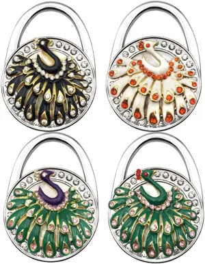 Purse Hook, A Peacock in His Pride Handbag Purse Shape Foldable Handbag Purse Hanger Hook Holder for Tables (Pack of 4)