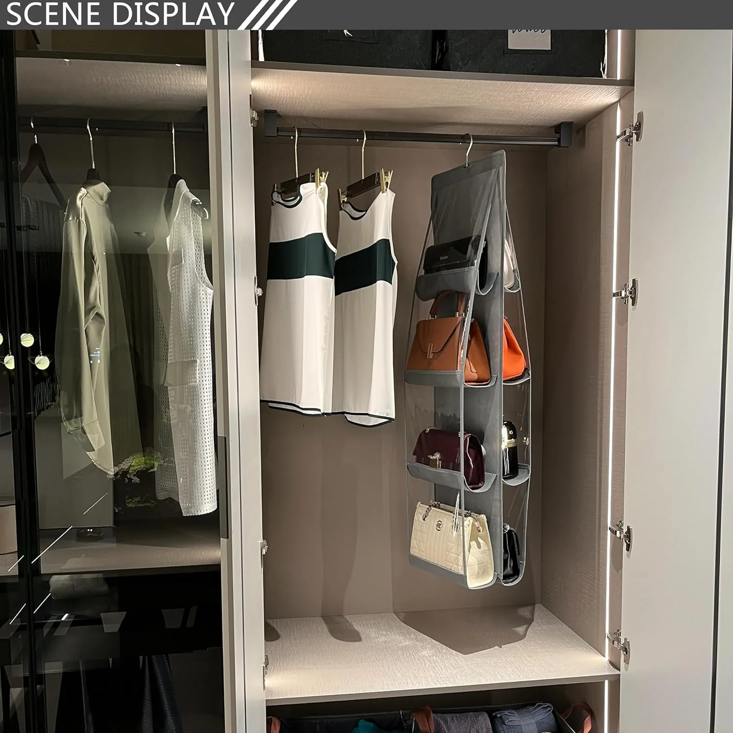 Purse Organizer - 2 Pack, purse hanger、2024 model、purse organizer for closet、Thicken Metal Hooks,hand bag storage organizer、purse organizer, Grey
