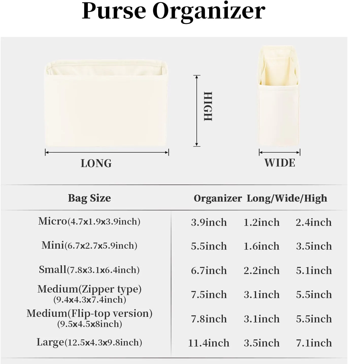 Purse Organizer for Lady-Dior, Satin Purse Storage Organizer, Inner Bags with Multiple Pockets for Storage (New Medium, Craie)