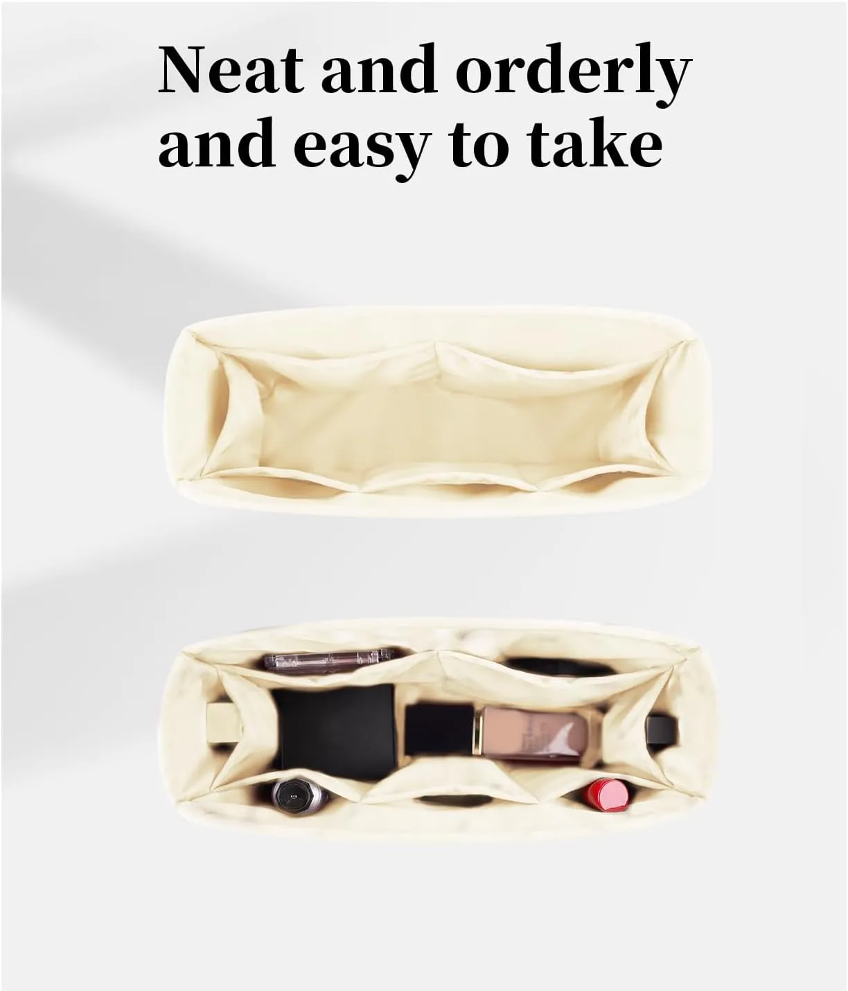 Purse Organizer for Lady-Dior, Satin Purse Storage Organizer, Inner Bags with Multiple Pockets for Storage (New Medium, Craie)