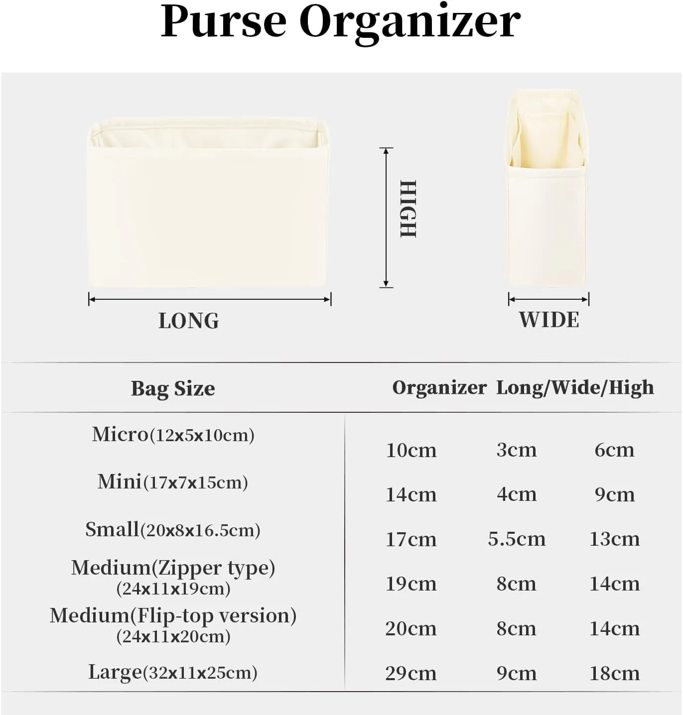 Purse Organizer for Lady-Dior, Satin Purse Storage Organizer, Inner Bags with Multiple Pockets for Storage (New Medium, Craie)