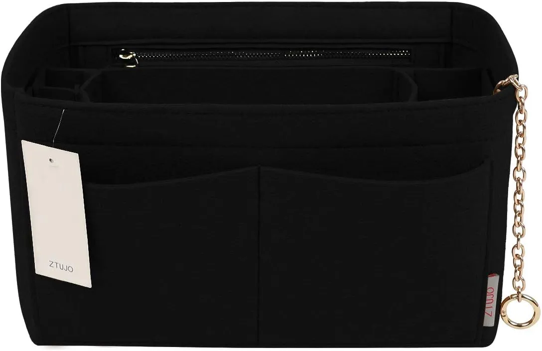 Purse Organizer Insert, Felt Purse Organizer with Zipper and Sewn Bottom Insert, Fit Speedy Neverfull Graceful,6 Sizes (Midsize, Black)