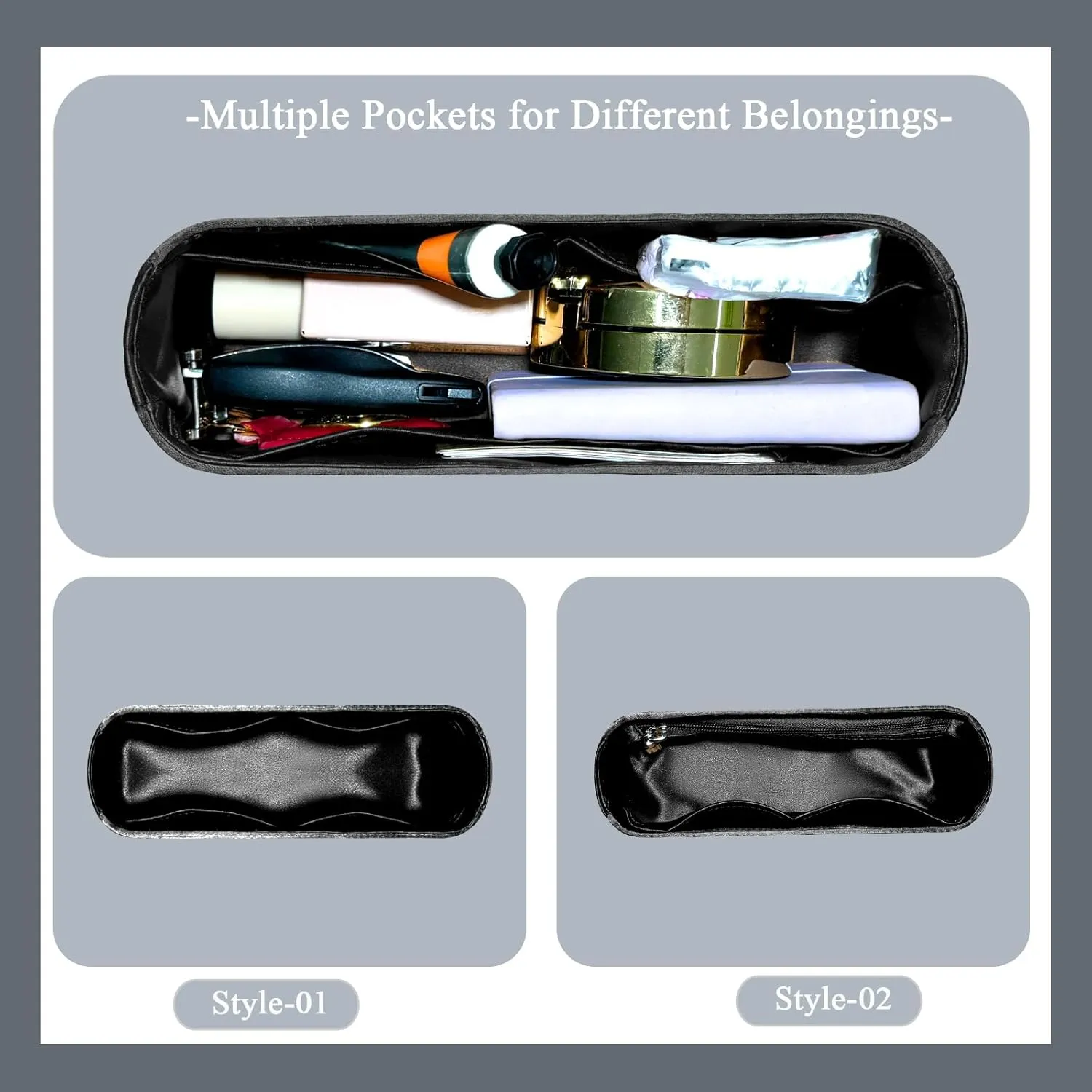 Purse Organizer Insert, Silk Satin Inside Bag Organizer Insert Fit for Balenciaga BB Soft Hobo Bag Small Inner Makeup Storage Bag Organizer Insert (Style-01, Medium)