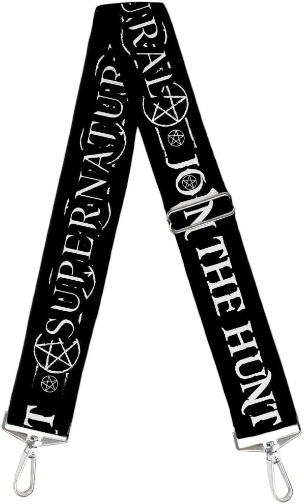 Purse Strap Supernatural Join The Hunt Icons Logo Pentagrams Black White 2 Inches Wide