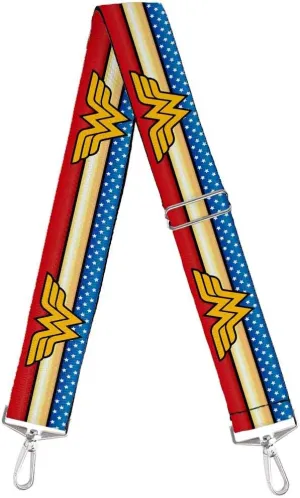 Purse Strap Wonder Woman Logo Stripe Stars Red Gold Blue White Red 2 Inches Wide