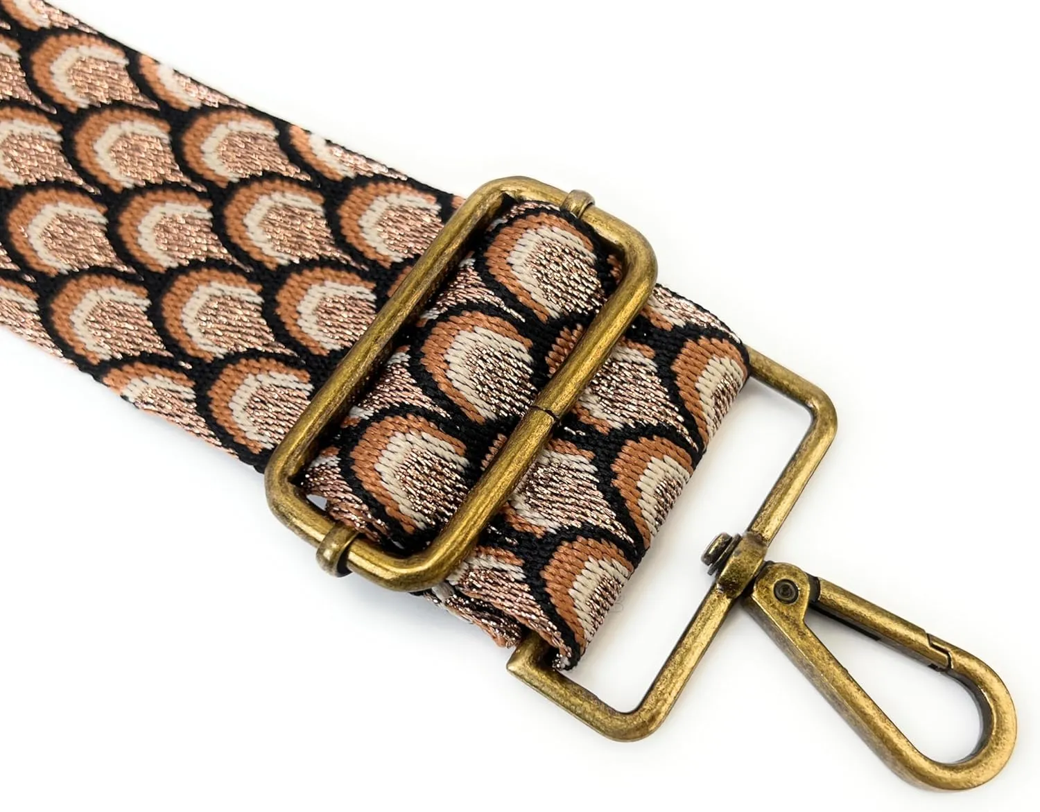 Purse Straps Replacement Crossbody Brown Peacock Print 2 Inch Extra Wide with Bronze Buckles Gold Thread Adjustable Shoulder Guitar Strap for Crossbody Bag Purse Handbag