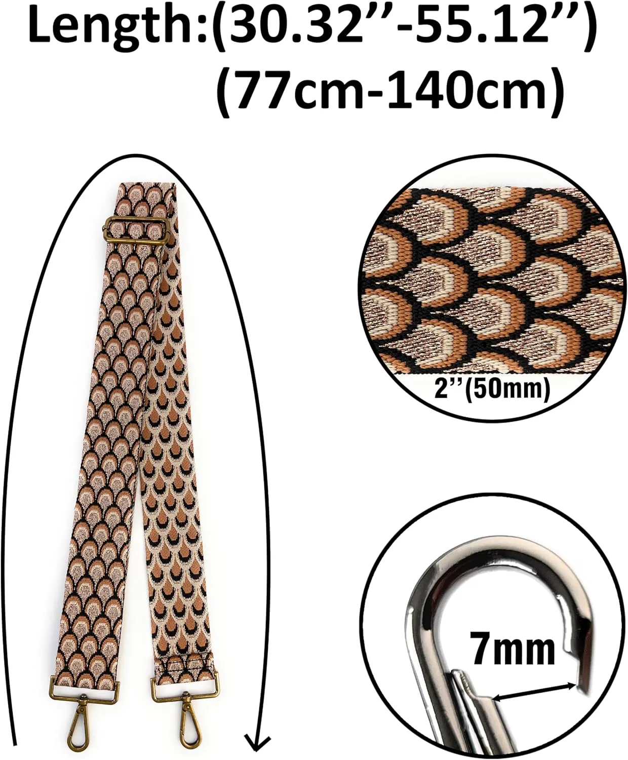 Purse Straps Replacement Crossbody Brown Peacock Print 2 Inch Extra Wide with Bronze Buckles Gold Thread Adjustable Shoulder Guitar Strap for Crossbody Bag Purse Handbag
