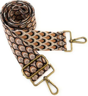 Purse Straps Replacement Crossbody Brown Peacock Print 2 Inch Extra Wide with Bronze Buckles Gold Thread Adjustable Shoulder Guitar Strap for Crossbody Bag Purse Handbag